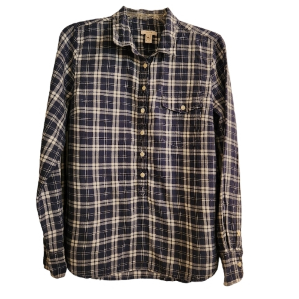 J.CREW PLAID HALF BUTTON FRONT LONGSLEEVE SHIRT SZ MEDIUM